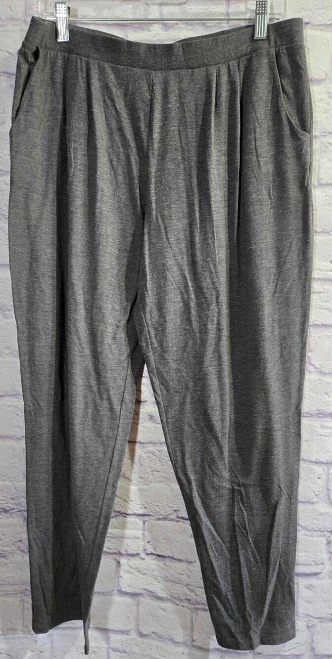 Natori Gray Pleated Front Pull On Pants L Lightweight Stretch